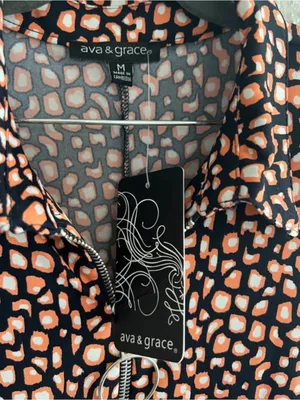 Ava & Grace Retro Black and Orange Printed Zip-Front Mini Dress thumbnail 5