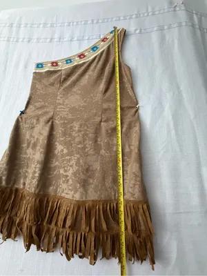 Women’s Size M One Shoulder Fringe Suede Mini Dress Western Boho Tan (A650) thumbnail 5