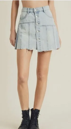 Risen High Waisted Raw Hem Denim Buttondown Skirt Size Medium EUC thumbnail 1