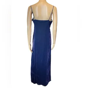 Jeffrey & Dara Vintage 90s Indigo Ultra Sparkly Twist Front Maxi Evening Dress thumbnail 7