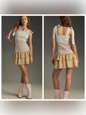 NWT Anthropologie Free the Roses Sleeveless smocked Floral mini dress Med thumbnail 2