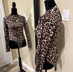 Mock Neck Slim Fit Bodysuit Blouse Top Tee Long Sleeve Animal Print Leopard Stir thumbnail 2