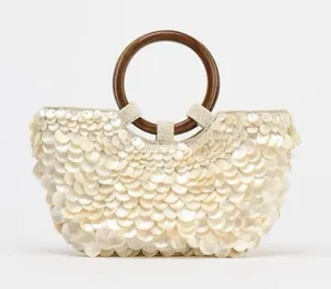 Zara Faux Mother of Pearl Appliqué Bag Purse Crossbody Bohemian Festival TikTok thumbnail 1