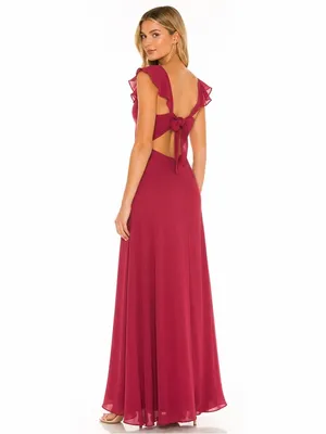 Lulus NEW Sweetest Entrance Dark Magenta Ruffled Tie-Back Maxi Dress Bridesmaid Chic thumbnail 2