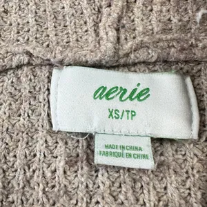 Aerie Women's XS Tan Waffle Knit Hoodie Sweater V-Neck Pullover Oversized Casual thumbnail 3
