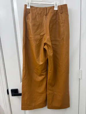 Anthropologie Maeve Colette Cropped Wide-Leg pants brown faux leather thumbnail 4