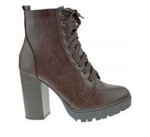 Soda Balboa booties lug bottom chunky heel PU brown size 8 thumbnail 2