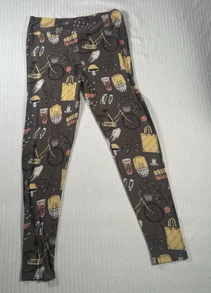 LuLaRoe Tall & Curvy TC Leggings Women’s Gray Floral Bike Coffee Print thumbnail 1