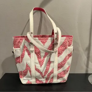 Coach Rare Limited Edition Pink White Zebra Patchwork Tote Shoulder Bag Purse thumbnail 2