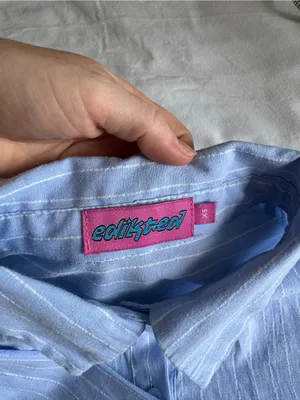 Edikted Sky Blue & White Pinstripe Button Up Crop Top Long Sleeve XS academia thumbnail 8