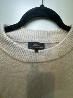 Quince 100% Mongolian Cashmere Crewneck Pullover Sweater Beige Size L thumbnail 2
