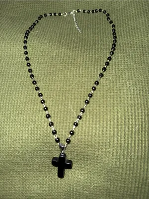 Black Beaded Cross Necklace - Unbranded Women's Jewelry thumbnail 3