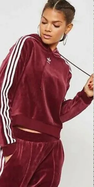 Adidas Originals Hoodie Sweatshirt Cropped Velour Purple Red Size US‎ Small thumbnail 1