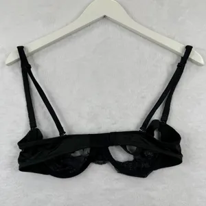 Adore Me AD-1619WB Black Lace Open Cup Strappy Bra Rhinestone Buckle Large‎ NWT thumbnail 7