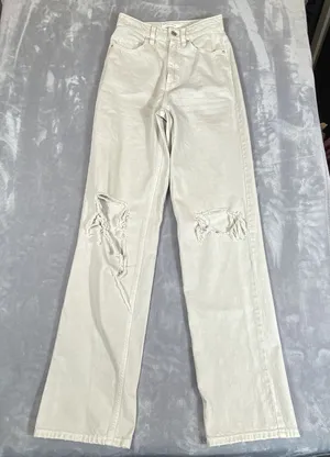 PacSun Jeans 90's Boyfriend Women's Sz 24 Beige Cotton Ripped Knees Distressed‎ thumbnail 1