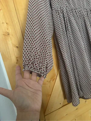 Abercrombie & Fitch Brown Geometric Print Long Sleeve Babydoll Mini Dress Size M thumbnail 2