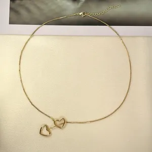 Double Love Heart Pendant Necklace for Women Hollow Designs thumbnail 5