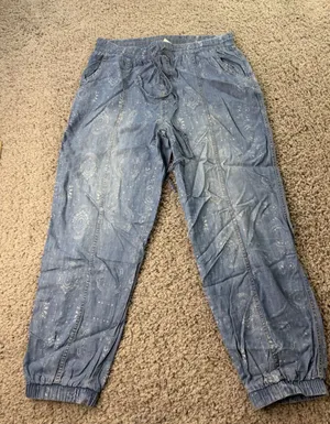 Knox Rose Blue Paisley Chambray Joggers Lyocell Elastic Waist Pants Womens Large thumbnail 1