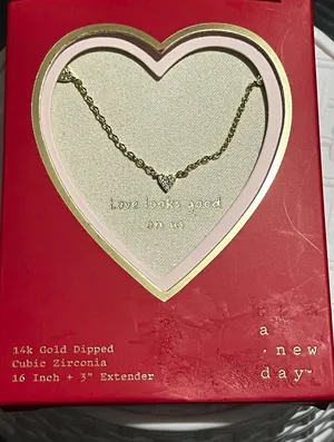 A New Day CZ Heart Charm Pendant Necklace Gold Plated Cable Chain 16+3in Adj thumbnail 1
