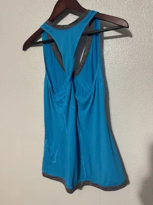 Lululemon Elevate Tank Top Blue Trim Adjustable Drawstring Hem Racerback Gym thumbnail 6
