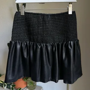 Black Faux Leather Smocked Mini Skirt thumbnail 4