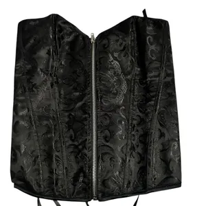 Black Strapless Corset Top with Front Zipper thumbnail 1