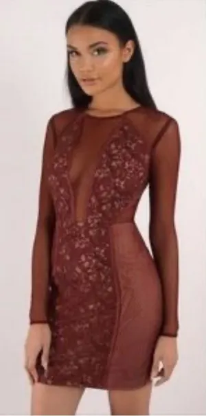 TJD The Jetset Diaries Lace Cutout Mini Dress Maroon Cream Women’s Small thumbnail 1