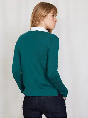 Boden Teal Ribbed Crew Neck Cardigan Classic Preppy Cotton Long Sleeve Size S thumbnail 2