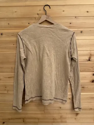 Vintage Y2K Large Tan Acid Wash Long Sleeve Cotton Bedazzled Shirt thumbnail 4