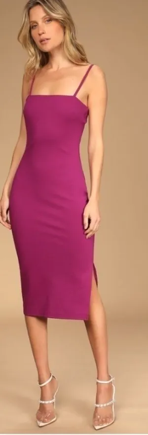 LULU's Wedding Sexy Classy Bodycon Plum Midi Dress NWOT thumbnail 1