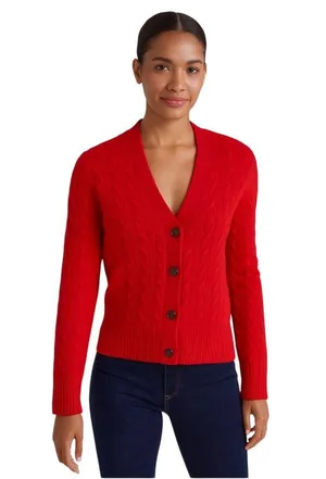 J. Crew - Red Extra Soft Preppy Cardigan Cable Knit Sweater Sz M thumbnail 1