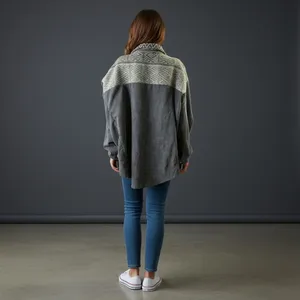 Davi‎ & Dani Womens 1XL Grey Aztec Corduroy Mixed Media Oversized Shacket Jacket thumbnail 2