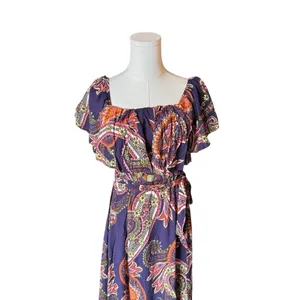Baltic Born - Off Shoulder Maxi Dress Purple Paisley Sz M thumbnail 3