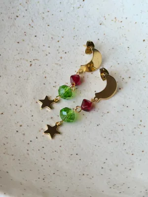 Handmade quality Czech glass beads celestial dangle earrings🌙🌿❤️ thumbnail 4