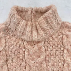AEO Cropped Cable Knit Sweater Beige Peach American Eagle Mock Neck Wool Blend S thumbnail 4