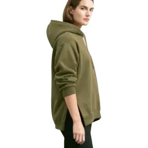 EVERLANE Women’s The French Terry Side Slit Army Green Pull On Hoodie thumbnail 2