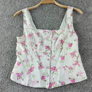 Floral Corset Tank Top Coquette Cottagecore Lace Trim Womens L New Kirious‎ Boho thumbnail 9