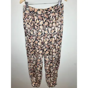Anthropologie Floral Tapered Pants Womens 4 Black Orange Ankle Zip Boho Casual thumbnail 5