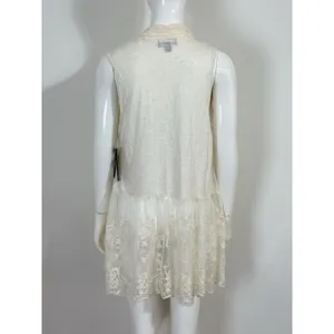 Long Vest Duster Women L Ivory Ethereal Boho Cottagecore Festival Layering NWT thumbnail 2