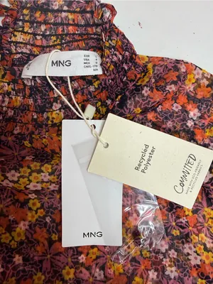 Mango Sheer Floral High-Neck Balloon Sleeve Blouse Size 8 thumbnail 5