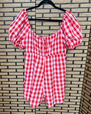 Day + Moon Pink‎ And Red Plaid Romper Size Large Pink thumbnail 1