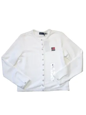 NWT Polo Ralph Lauren Logo Flag French Terry Cardigan in White Sweater S thumbnail 4