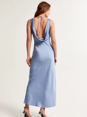 Abercrombie Pale Blue Satin Cowl Back Maxi Dress thumbnail 5