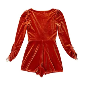 Urban Outfitters Goldmine Velvet Long Sleeve Romper Terra‎ Cotta Orange Size XS thumbnail 2
