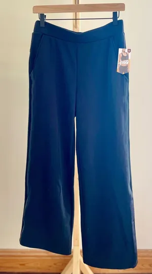 Avia Womens Black Wide Leg Fleece Pants Satin Side‎ Stripe High Rise Small NWT thumbnail 1
