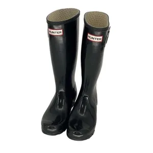 Hunter Womens Glossy Round Toe Slip‎ On Tall Rain Boots Black Size 4M/5F thumbnail 2