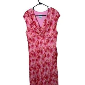 K Studio‎ Pink Floral Chiffon Maxi Dress Sleeveless V-Neck Ruched Size 14 thumbnail 2