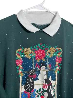Cat Christmas sweatshirt Green Size M thumbnail 8
