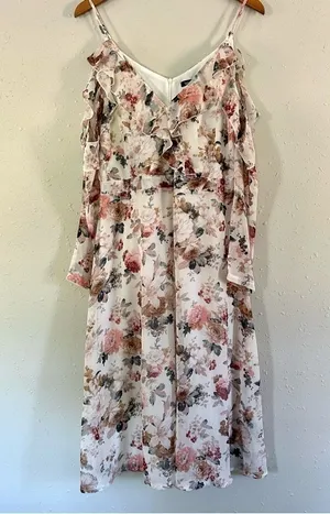 🦋 Boohoo Floral Ruffled Midi Dress Size 12 - fit is more US 8/10 thumbnail 1