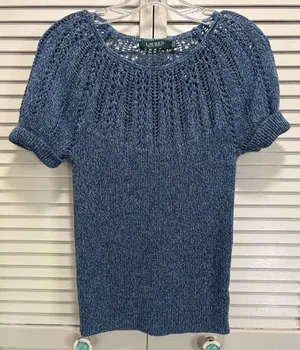 Lauren‎ Ralph Lauren Knit Zip Sweater Short Cuff Sleeve Size M Logo Soft thumbnail 1